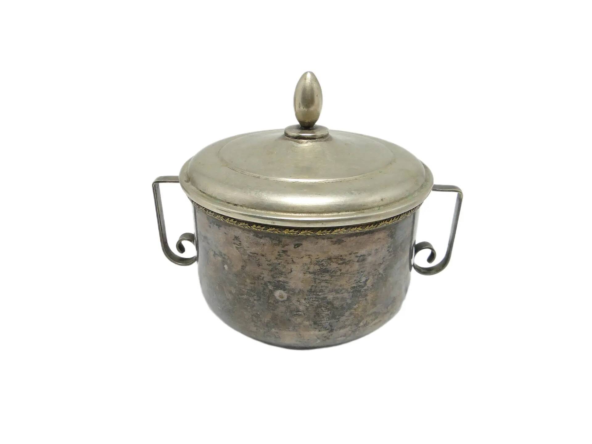 Sugar bowl, mid-century modern, silver-plated brass, Poland, 1960s.