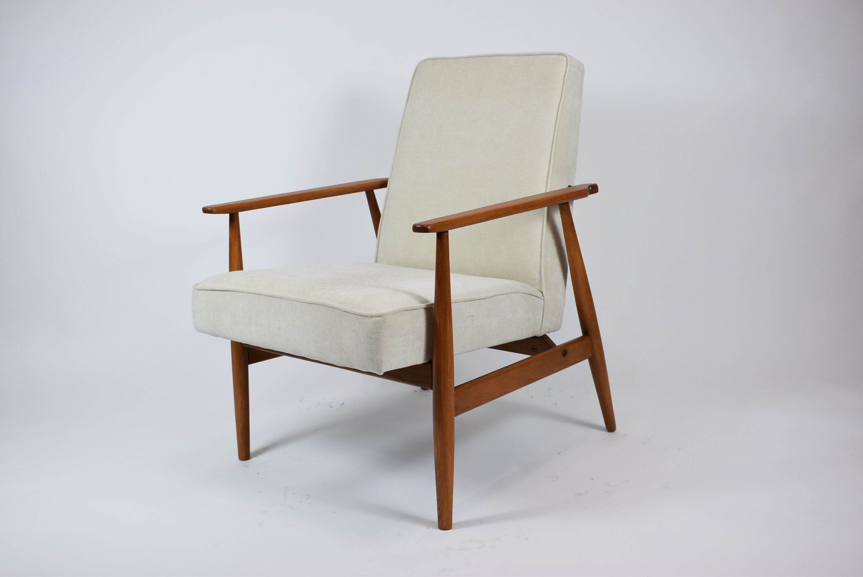 Vintage original armchair "Fox" designed by H. Lis 1970s, beige fabric, fully renovated