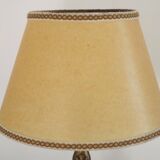 Spanish vintage brass table lamp with beige braided plastic shade 5555.