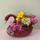 Vintage swan pot cover in red and gold ceramic