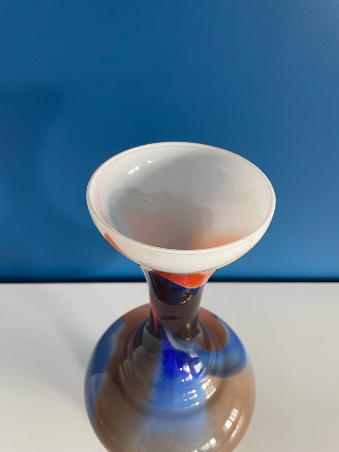 Blue and orange opaline vase