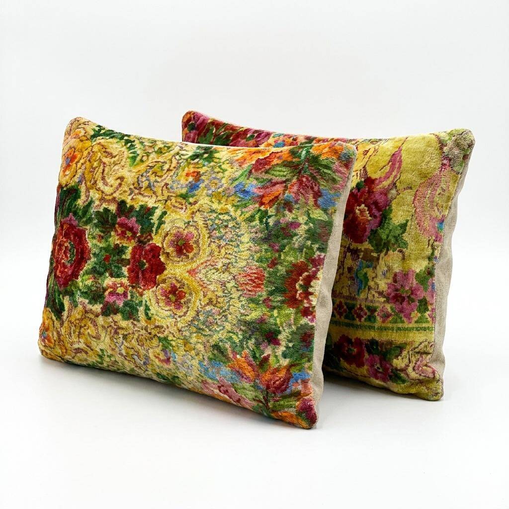 Set of 2 vintage velvet cushion covers 43x61 cm