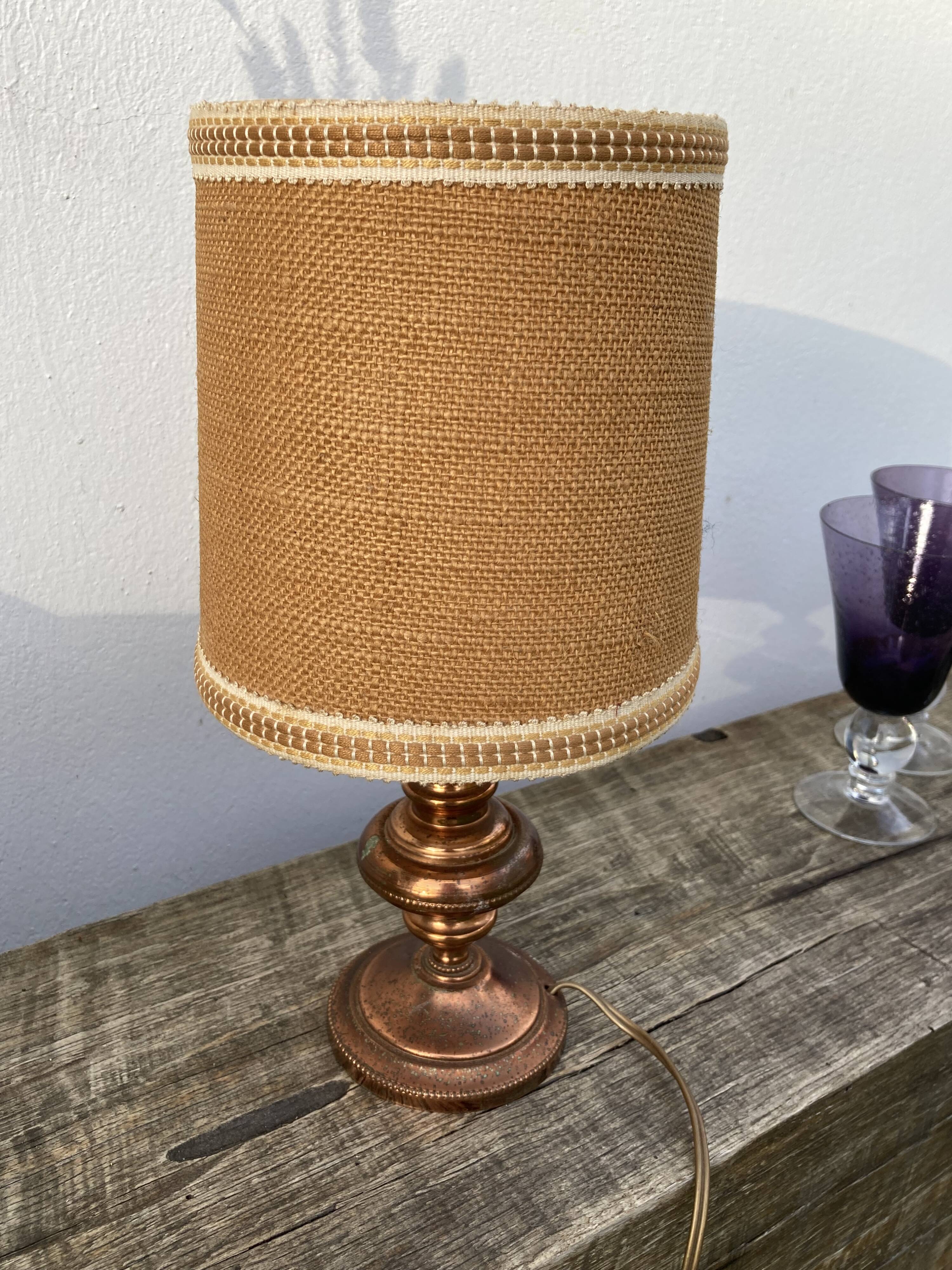 Copper lamp and fabric lampshade from the 70s
