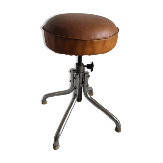 Tabouret tournant vintage assise en cuir et pieds chromés