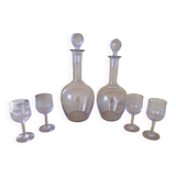 Set of 2 carafes and 4 Saint-Louis crystal aperitif glasses