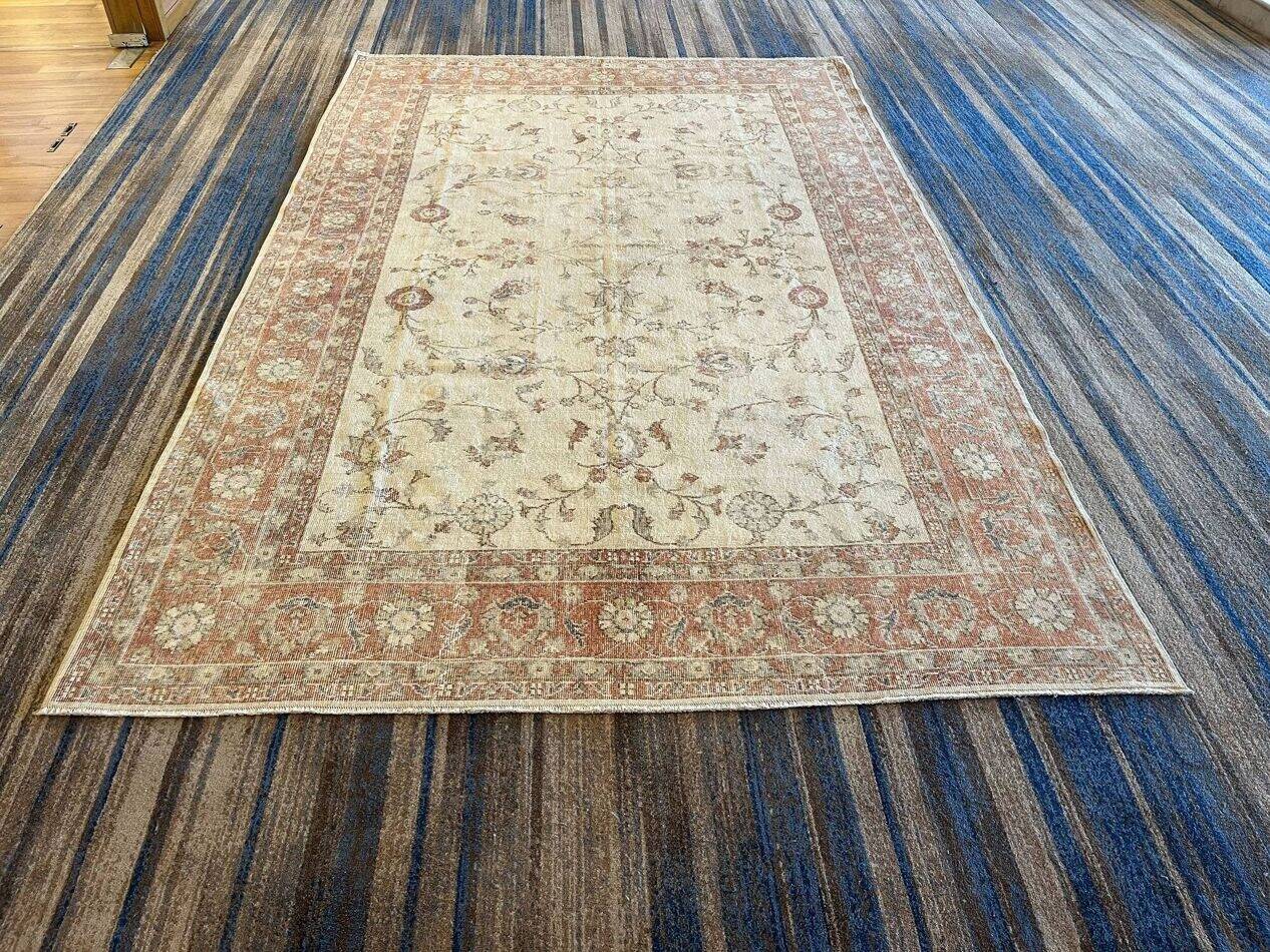 Vintage Large Pastel Carpet with Flowers