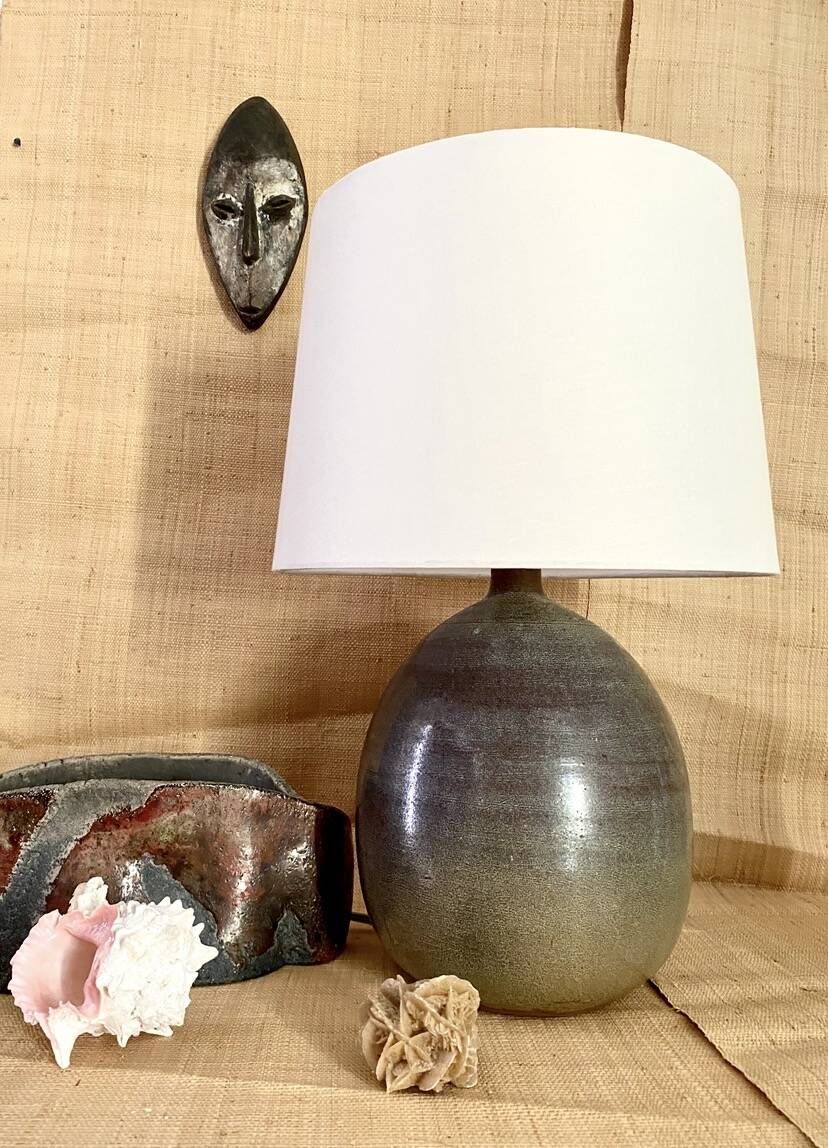 Pied de lampe en céramique et câble en tissu tressé