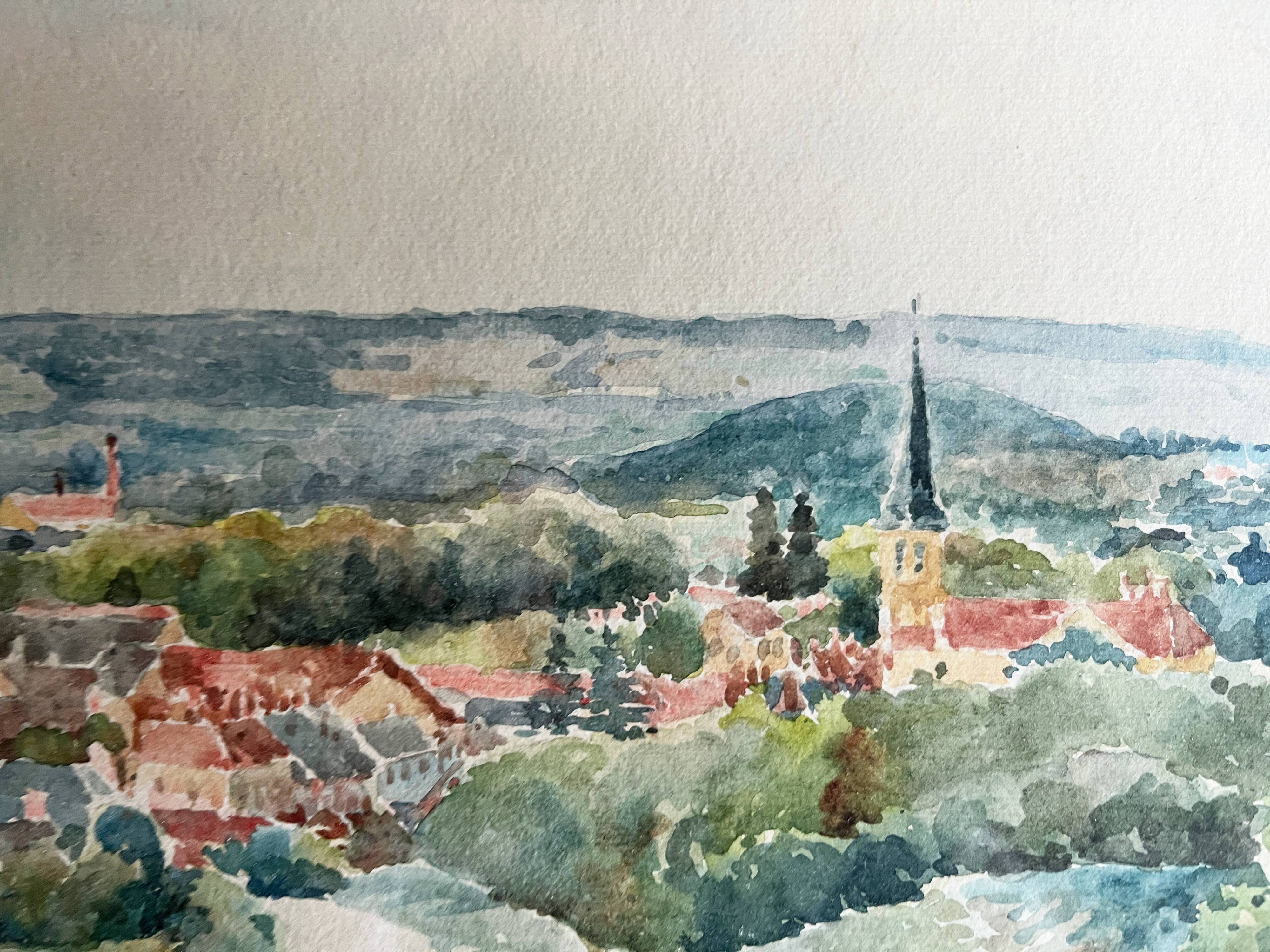 Watercolor painting 1909 "Pouilly-en-Auxois" (21) Signed Lépée + frame