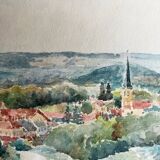 Tableau Aquarelle 1909 "Pouilly-en-Auxois" (21) Signée Lépée + cadre