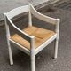 Brutalist Scandinavian armchair in solid wood, painted in white straw, 1950.