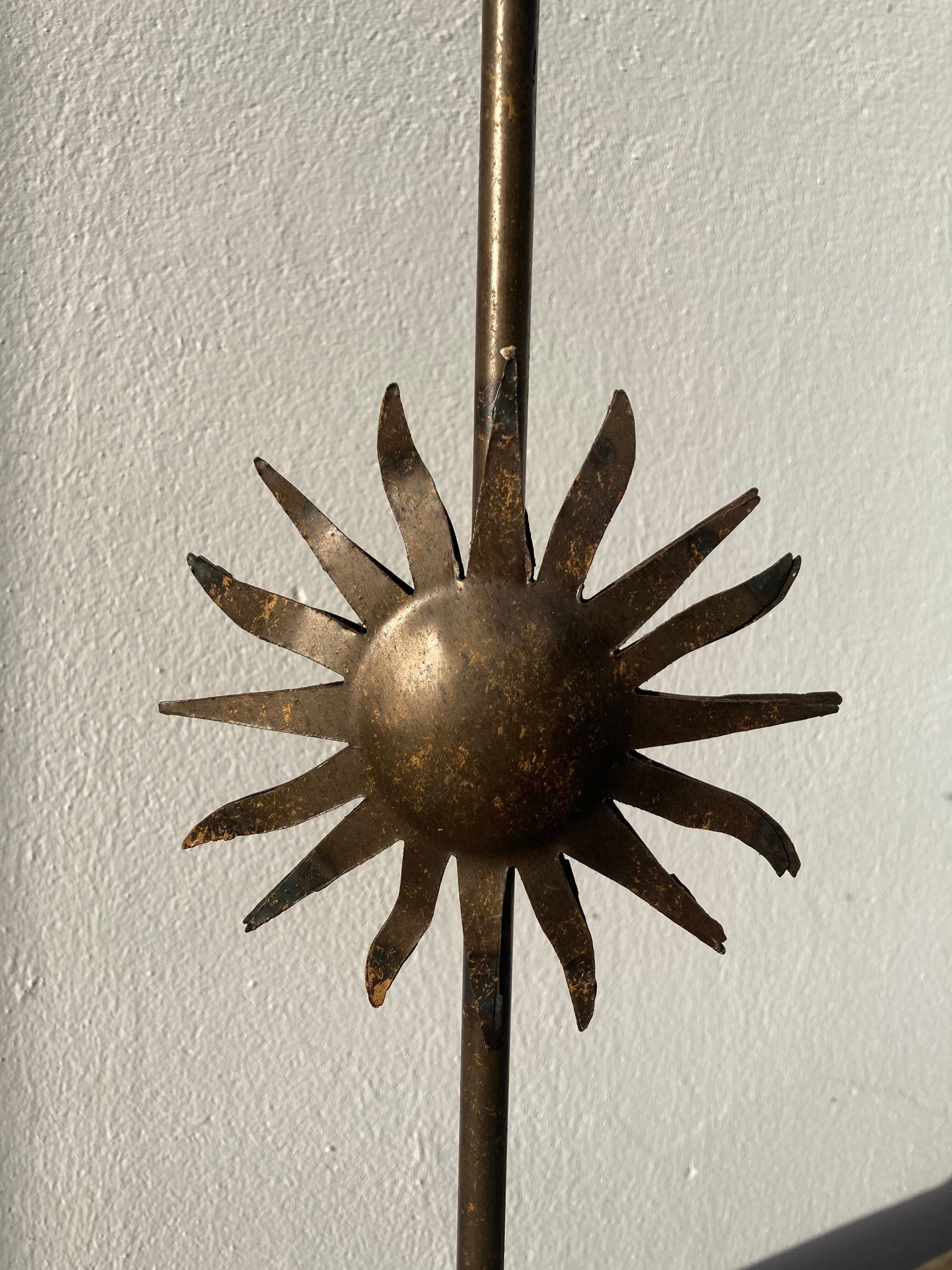 Vintage sun-shaped wrought iron lamp foot