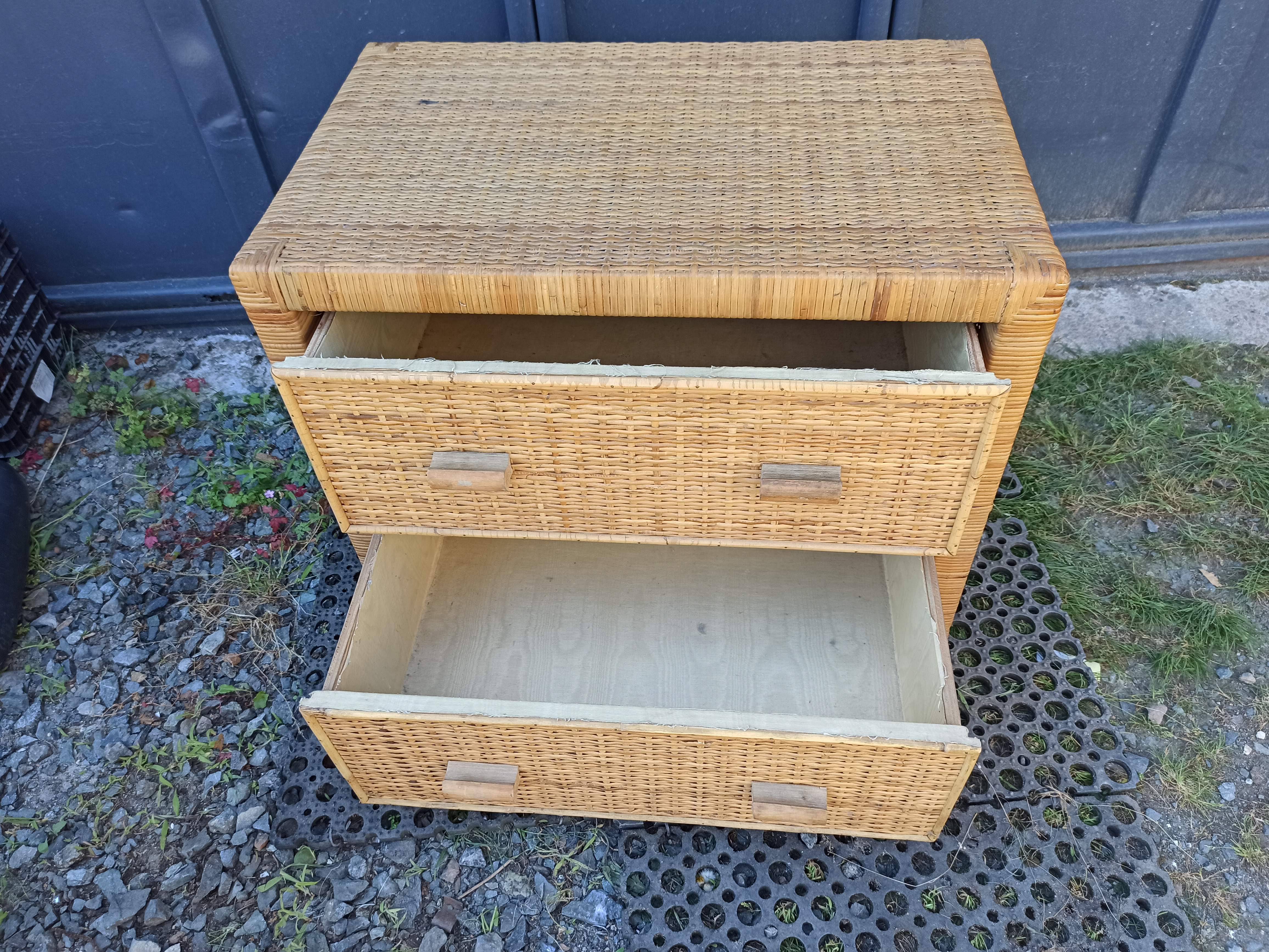 Commode rotin osier 2 tiroirs