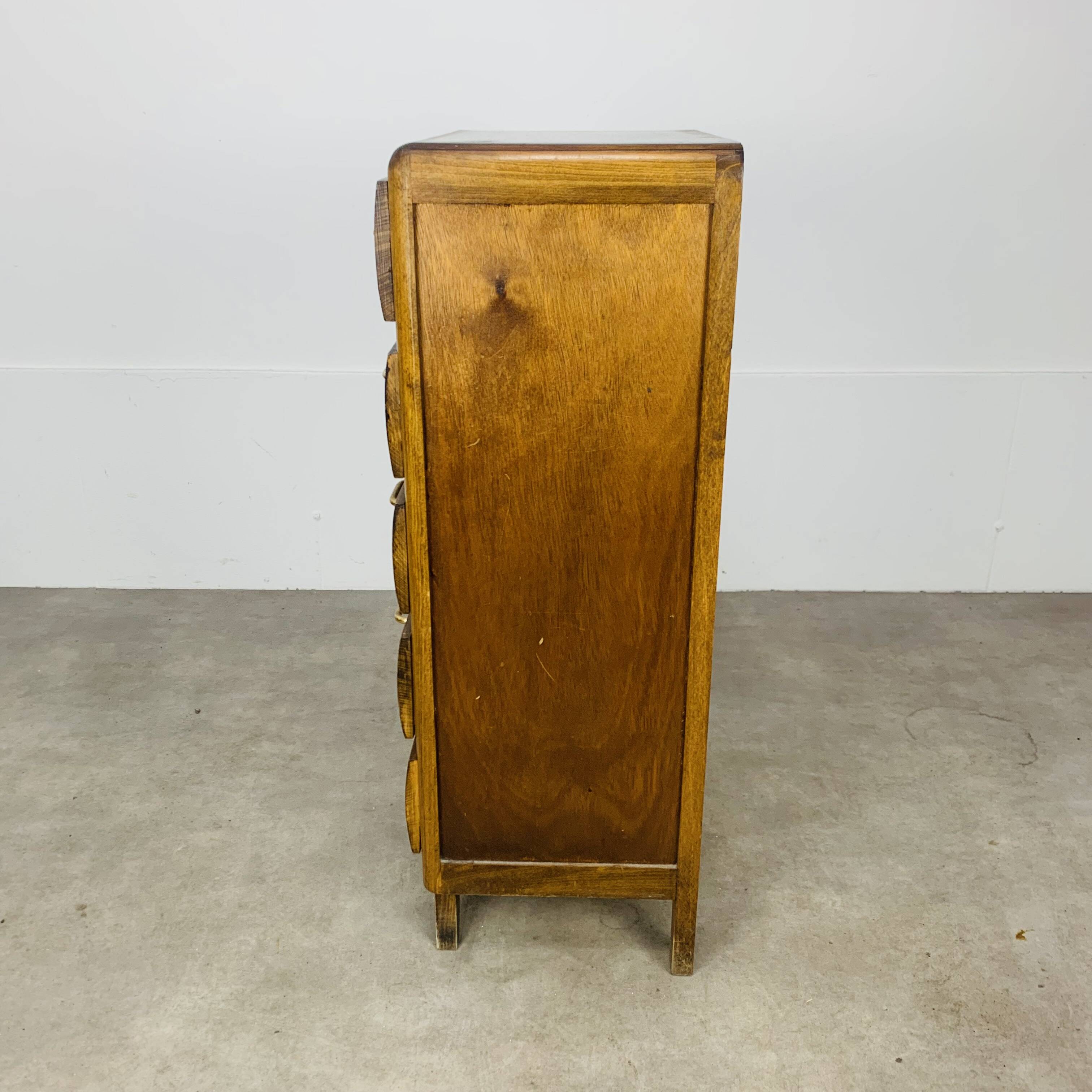 Commode chiffonnier pied compas, années 50, bois