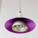 Purple Silver Green Multicolor Metal Ceiling Lamp – 1980s Postmodern Memphis, Striped Cable