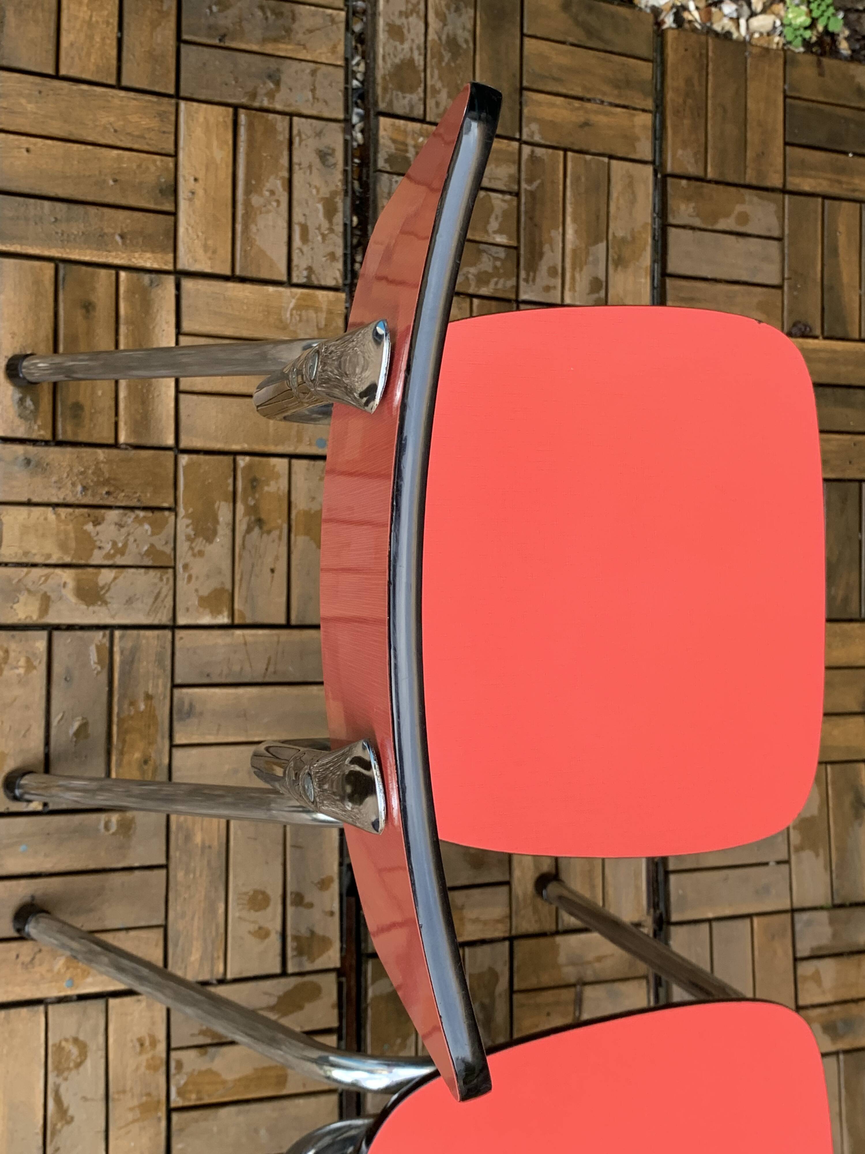 Pair of red Formica chairs Roc 1960