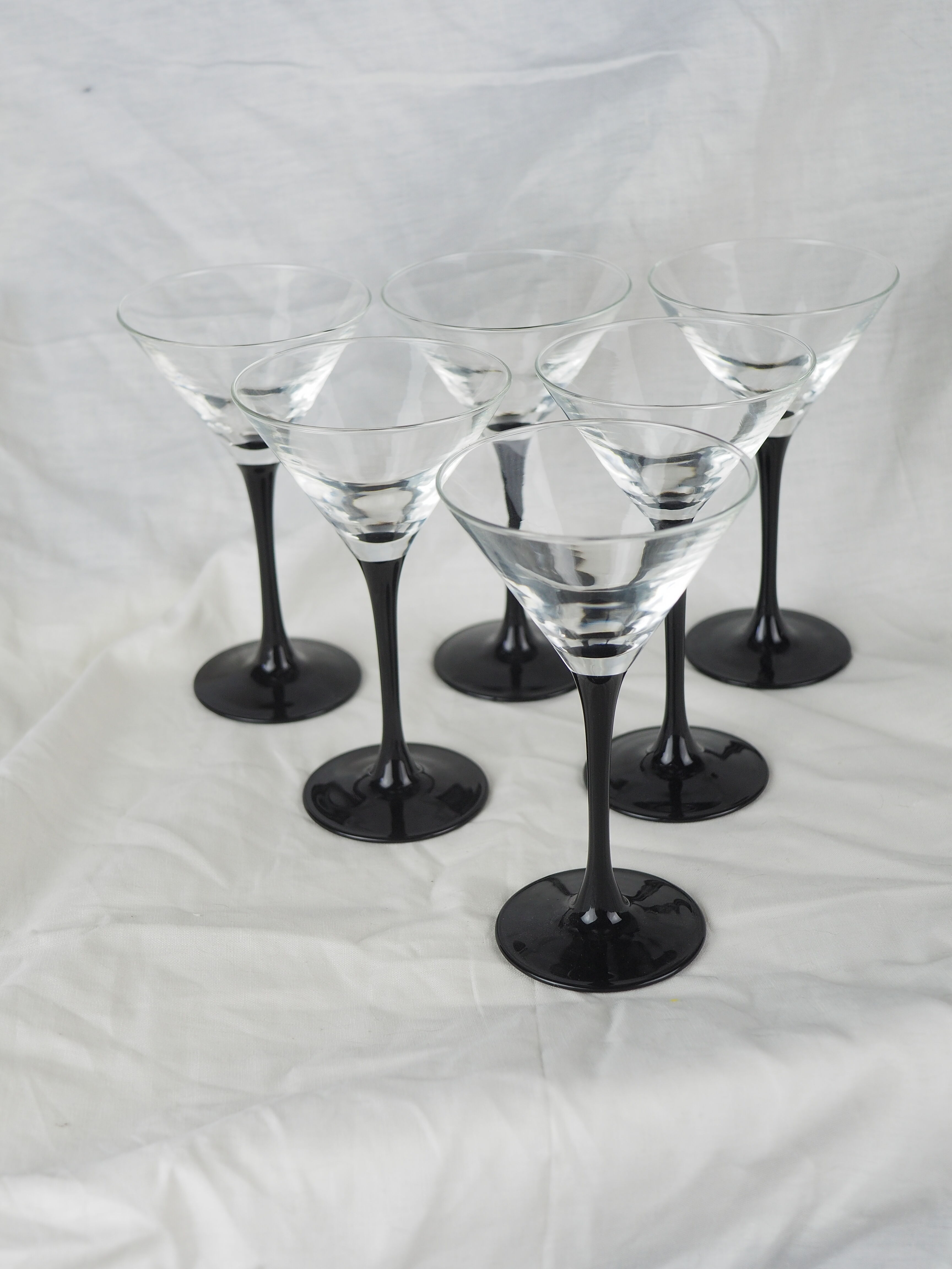 Set of 6 black-footed martini glasses - Arques crystal, Luminarc - 70s / 80s