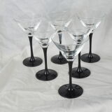 Set of 6 black-footed martini glasses - Arques crystal, Luminarc - 70s / 80s