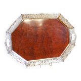 Early-20th Century Wooden Tray with Metal Openwork Border, 1950s