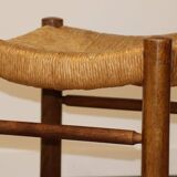 Vintage stool in solid oak and straw, 1960s