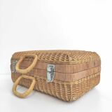 Rattan suitcase and wicker interior flowered