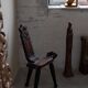 Sculpted wooden tripod chair in French Wabi Sabi, early 20th century.