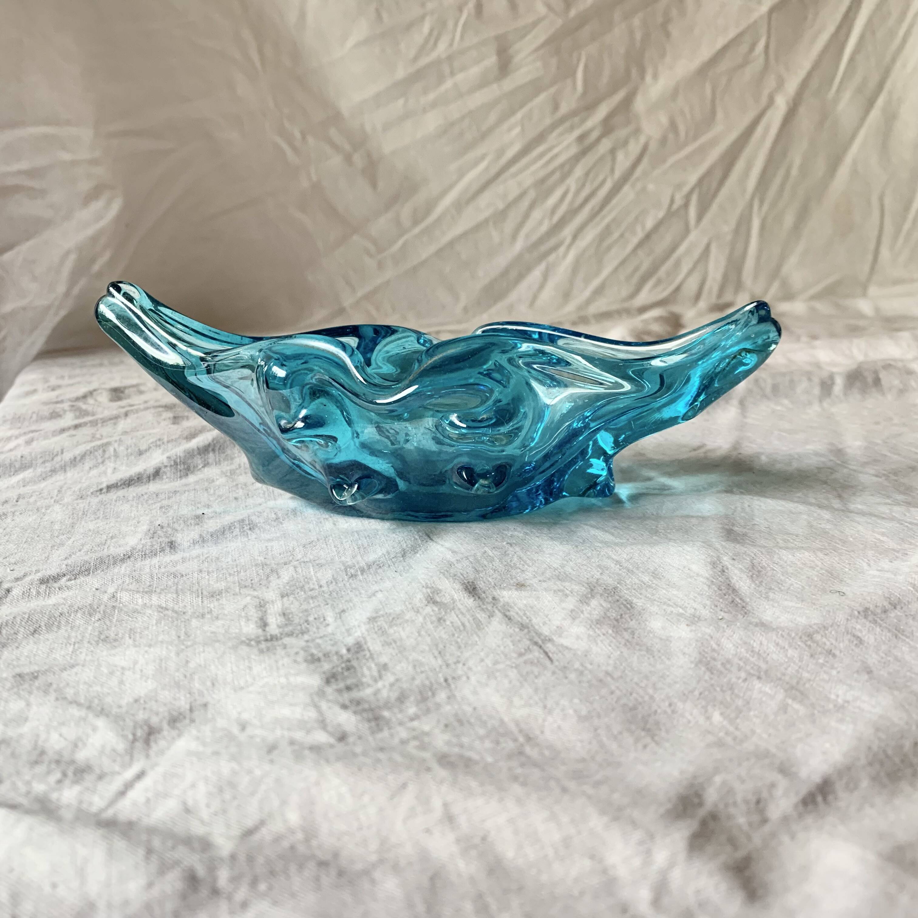 Vintage blue blown glass ashtray