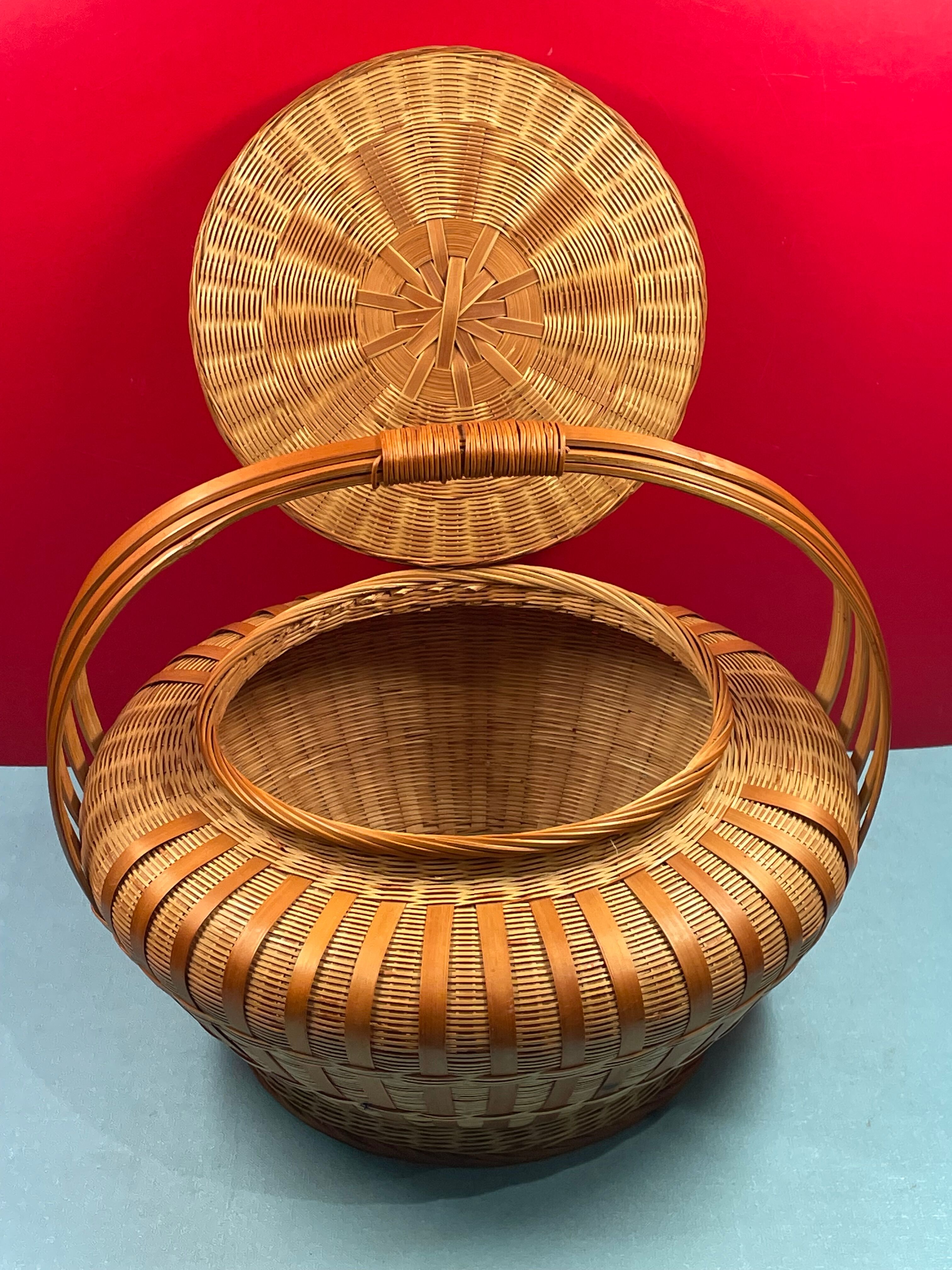 Worker vintage wicker covered basket