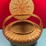 Worker vintage wicker covered basket