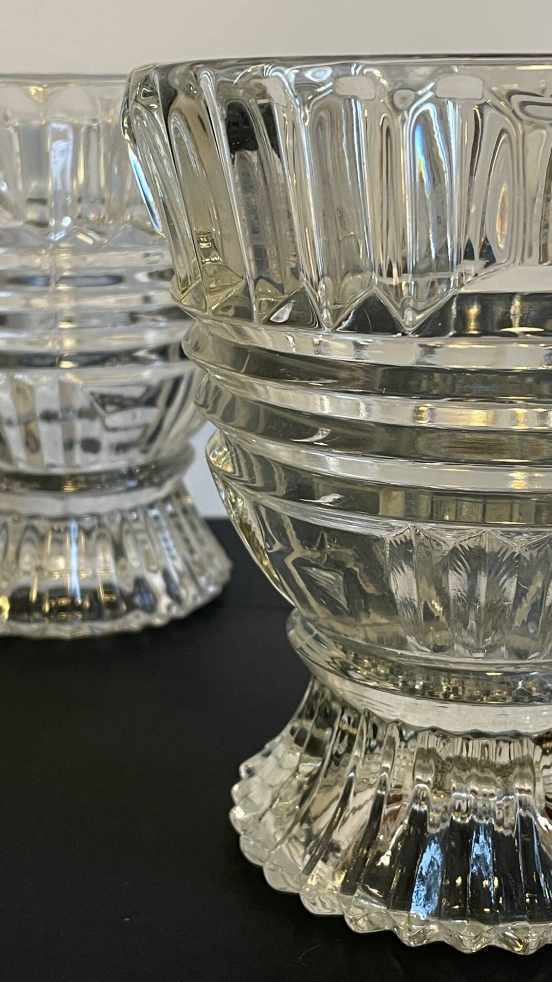 Paire vases géométriques semi-cristal vintage