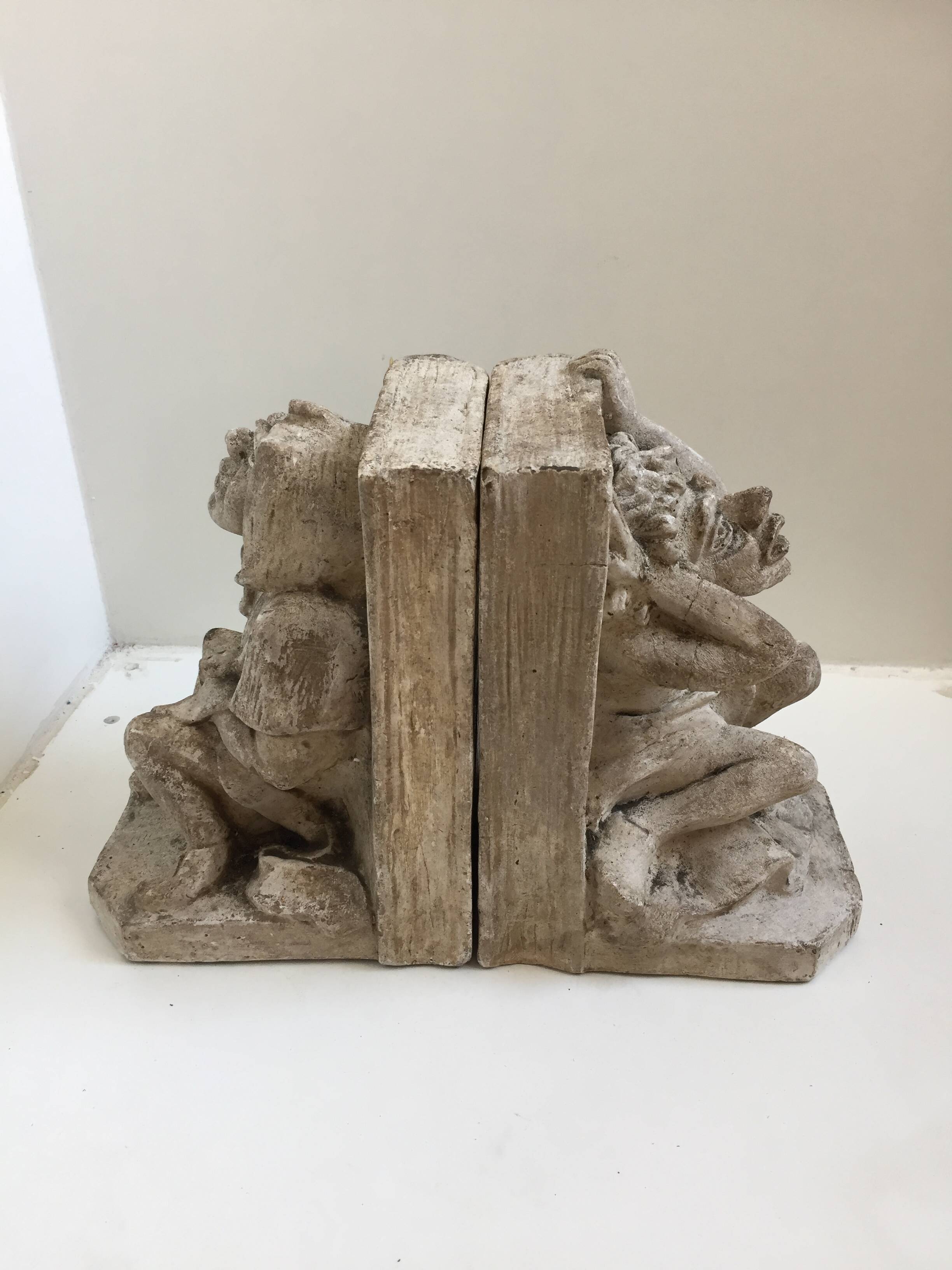 Pair of plaster bookends Gargoyles M. Brown Orléans