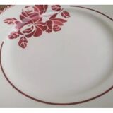 Set of 7 flat ceramic plates Badonviller Red floral decoration