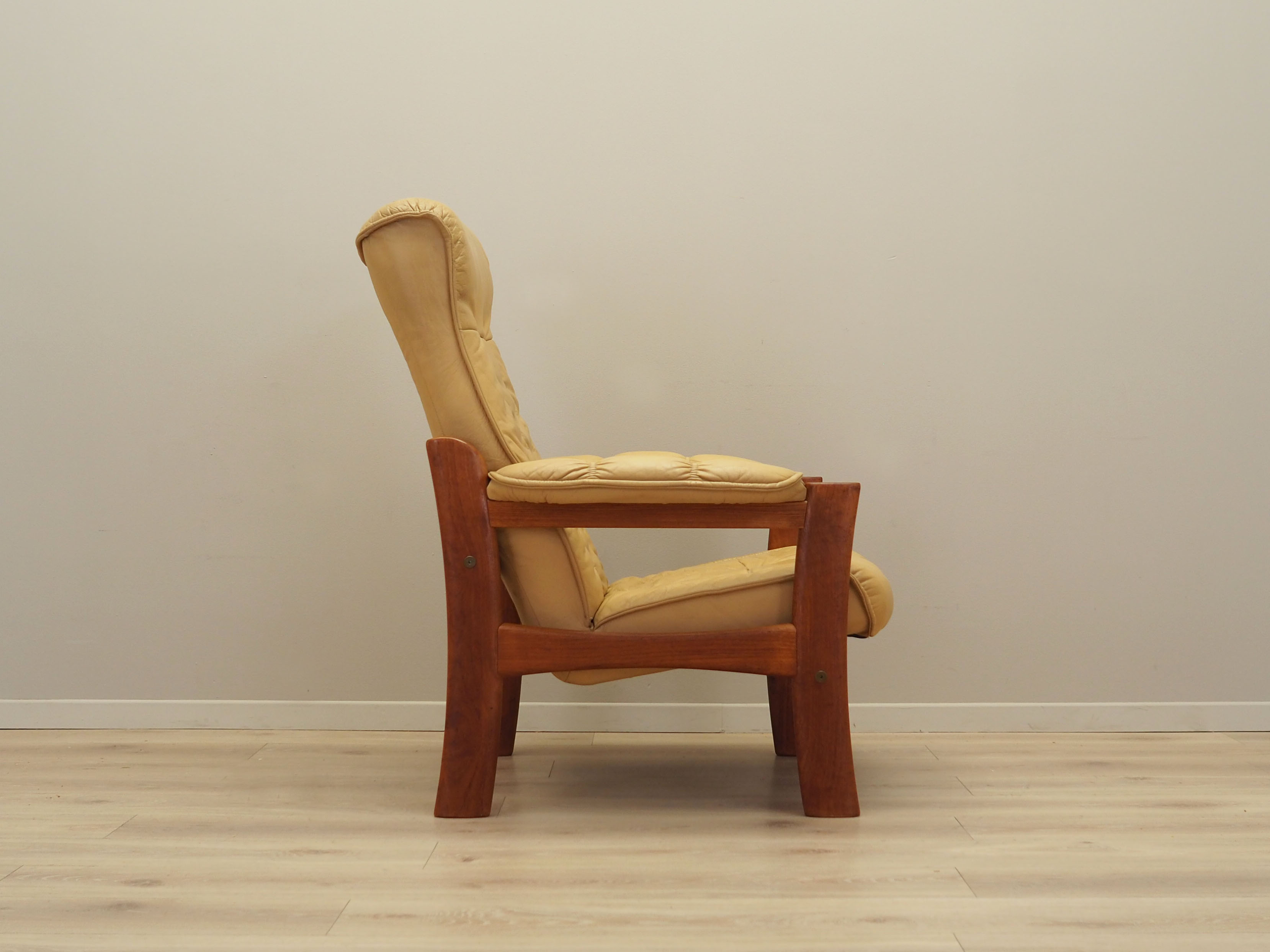 Yellow leather armchair, Danish design, 1960s, production: Denmark