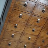 Large dutch oak apothecary cabinet / barber cabinet with enamel shields, 1900s