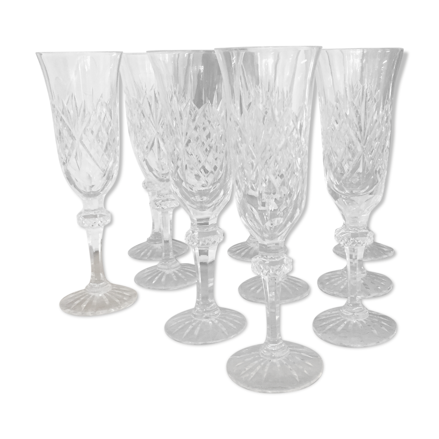 Set of 10 crystal flutes