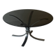 table basse tulipe en métal chromé et verre fumé, design 1970