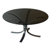 tulip coffee table in chromed metal and smoked glass, 1970s design