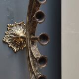 Jerusalem Menorah. Modernist style. In antique gold patinated brass. Dimensions: 15 x 20