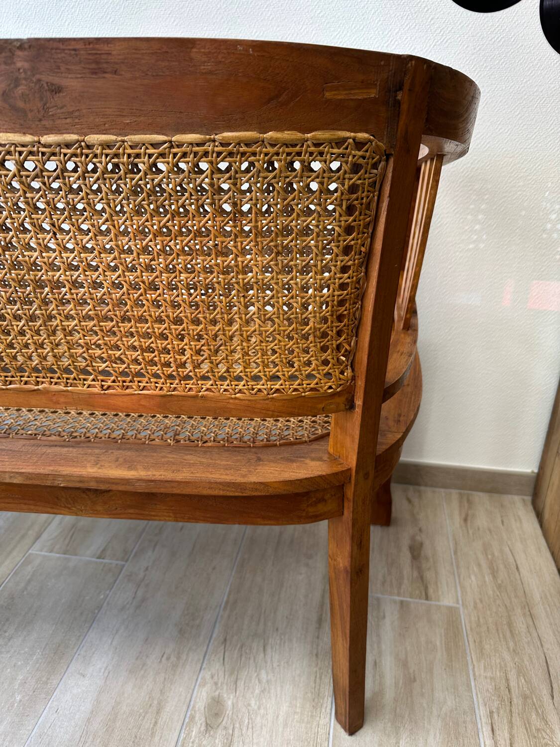Art Deco wooden and cane bench