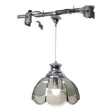 Suspension florale en métal chromé et verre grisé 1970