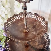 Large three-tiered fruit bowl in iron and brass, French style, rust.