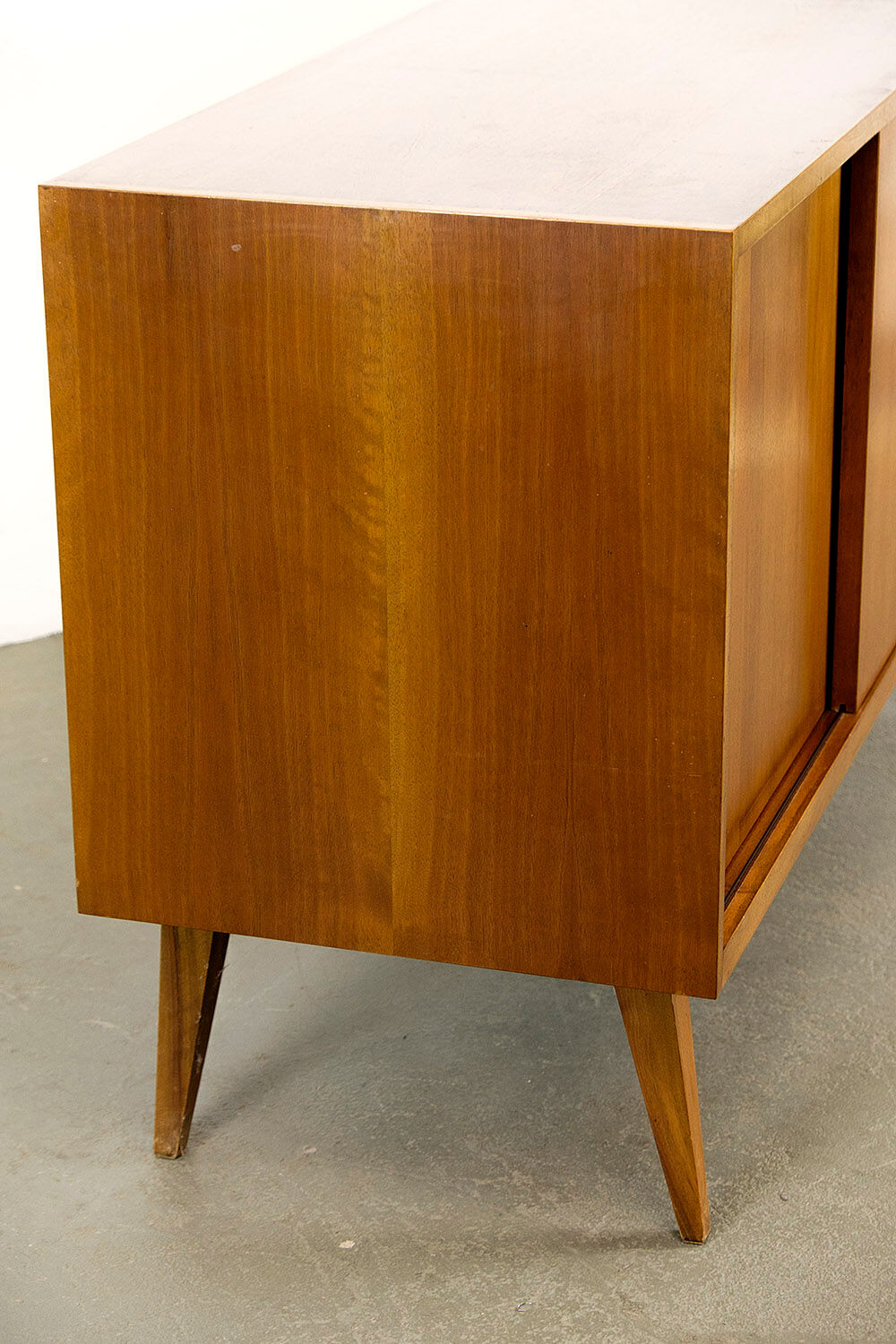 Midcentury Walnut Sideboard with sliding doors and drawers, 1950s
