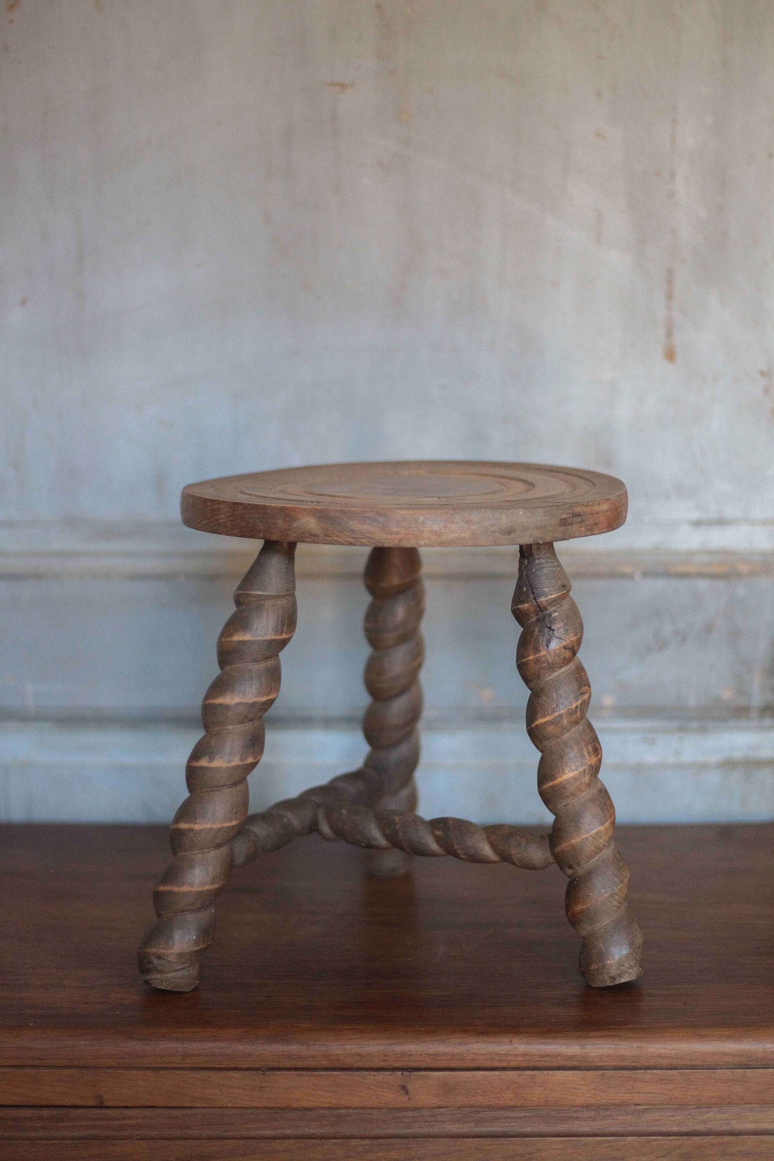 Vintage stool, old wooden stool, tripod stool