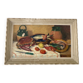 Still life oil and wooden frame from the 50s