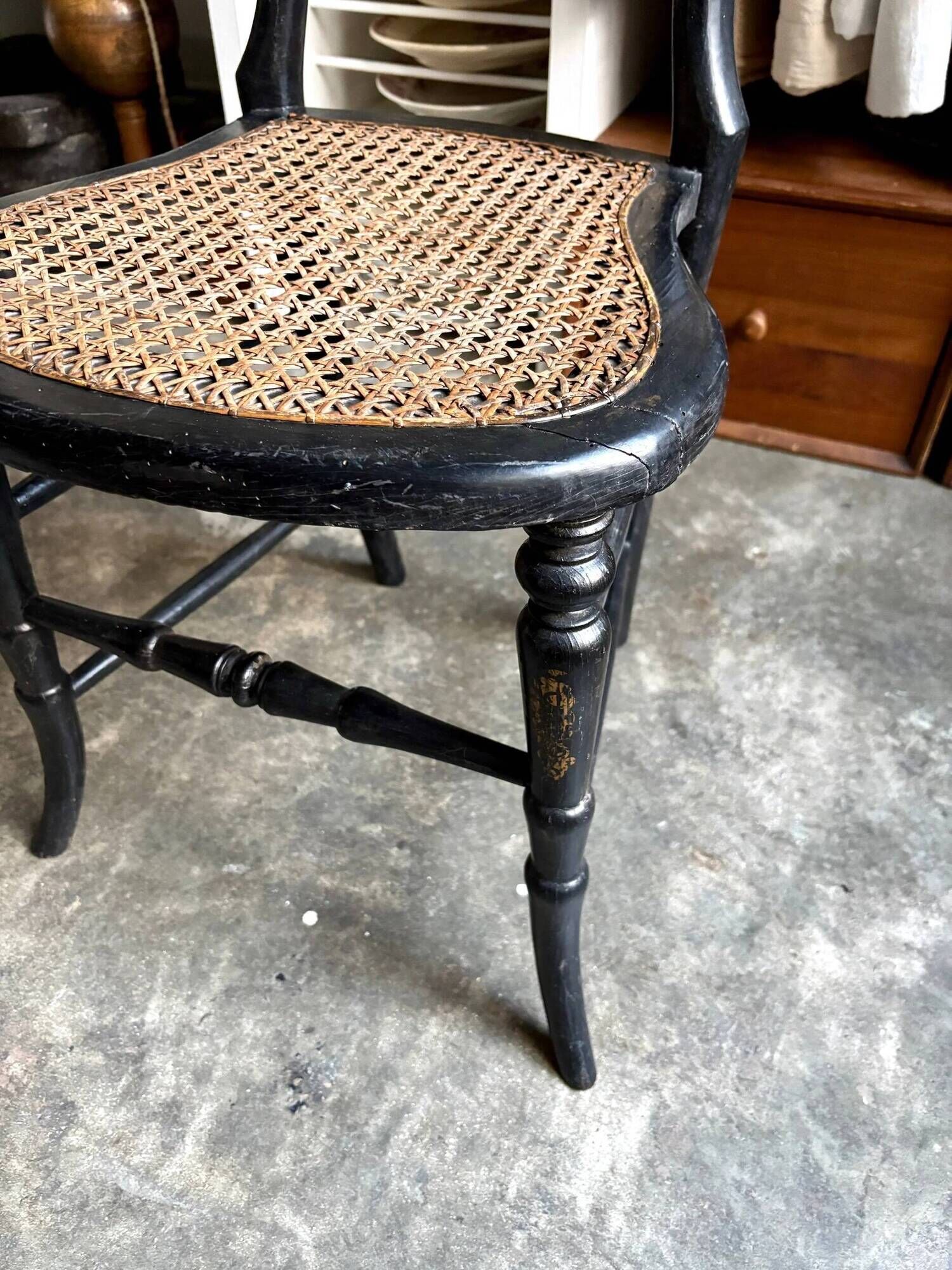 Napoleon III chair in black wood, mother-of-pearl and caning no. 1