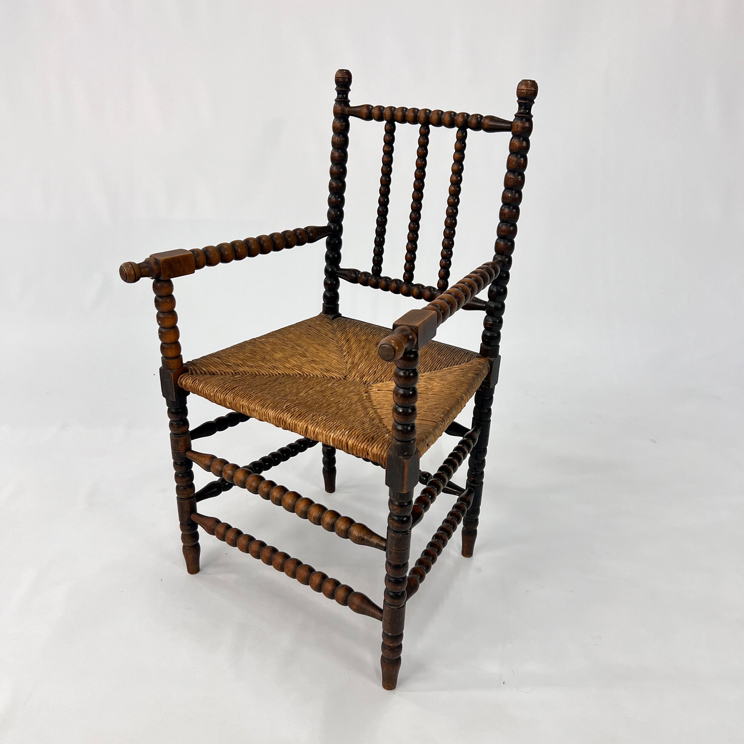 Stained beechwood bobbin armchair in jacobean style, 1900s