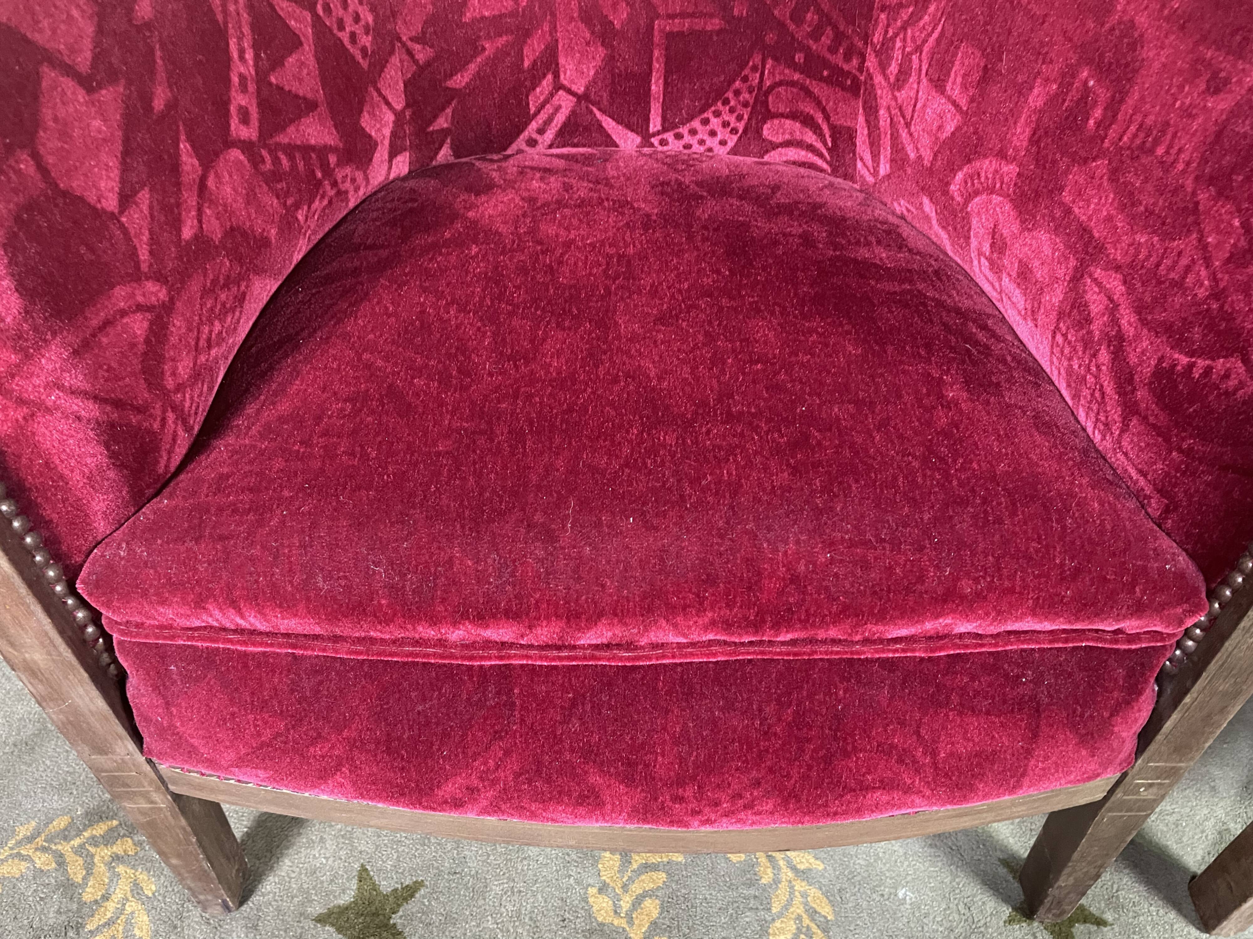 Pair of shepherdess armchairs art deco period red velvet