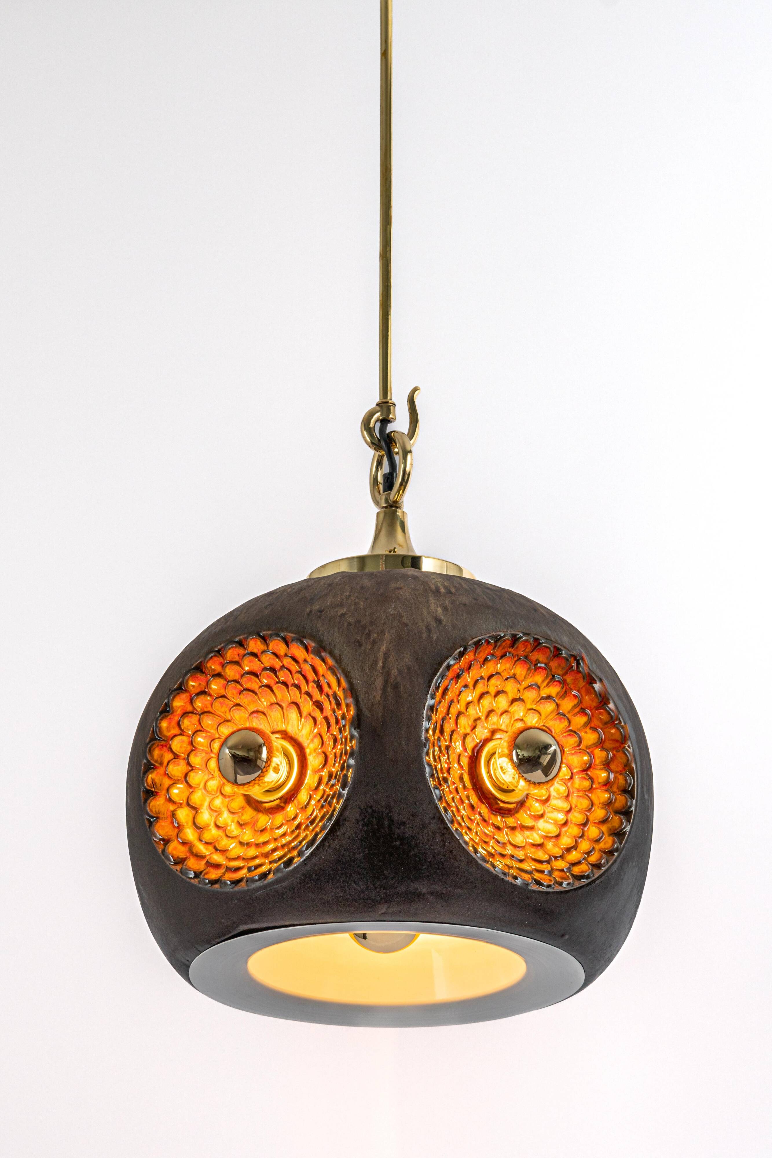 brown and orange ceramic Sputnik pendants, Germany, 1970s