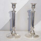 Pair of silver metal candle holders