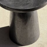 Black solid mango side table (monoxyle) with conical legs