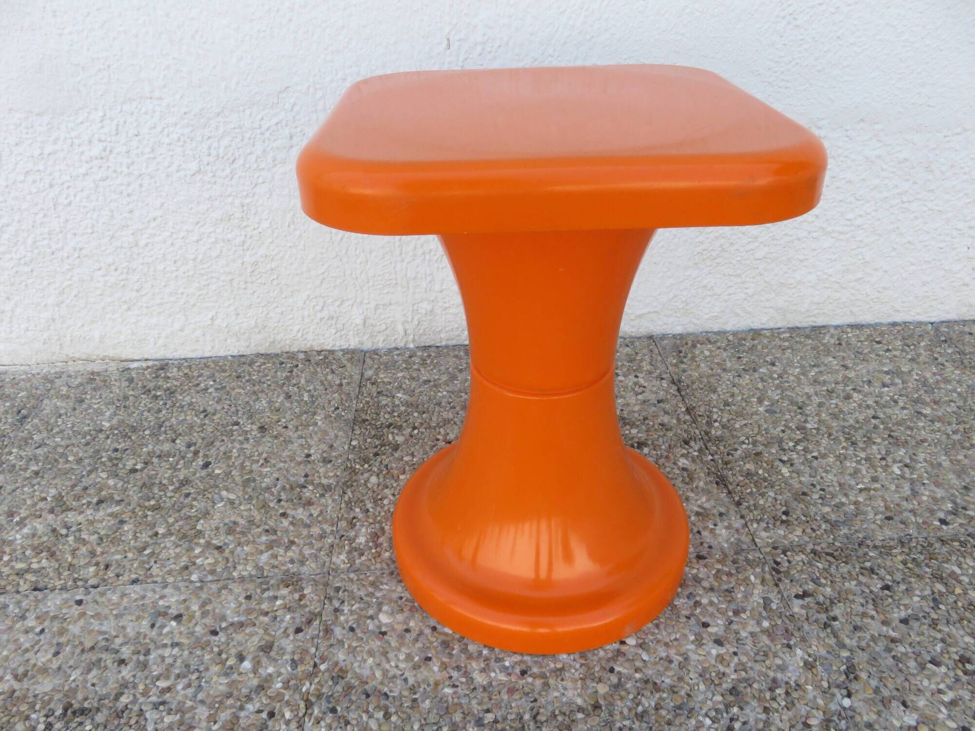 "Selup" orange plastic stool, pure 1970s design, France.